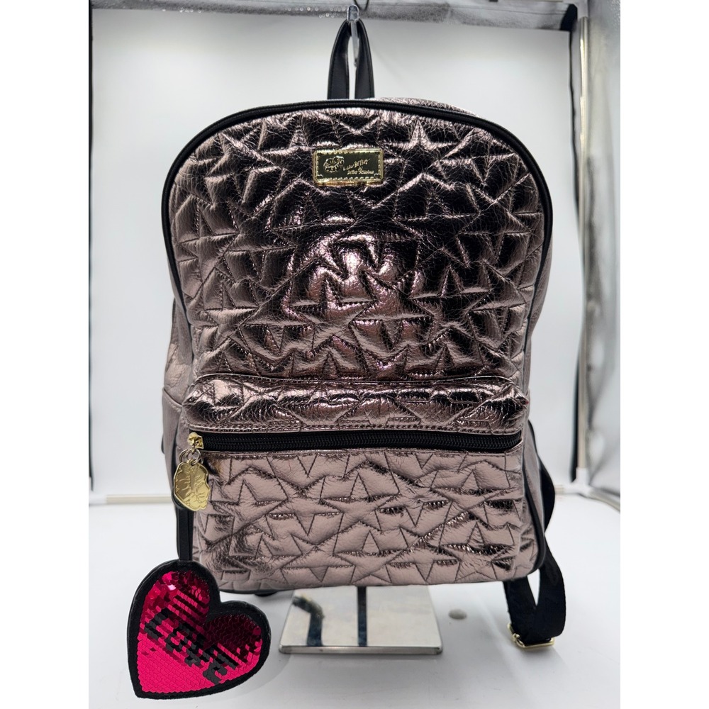 Luv Betsey by Betsey Johnson Metallic Star Quilted Mini Backpack Rose Gold Pink
